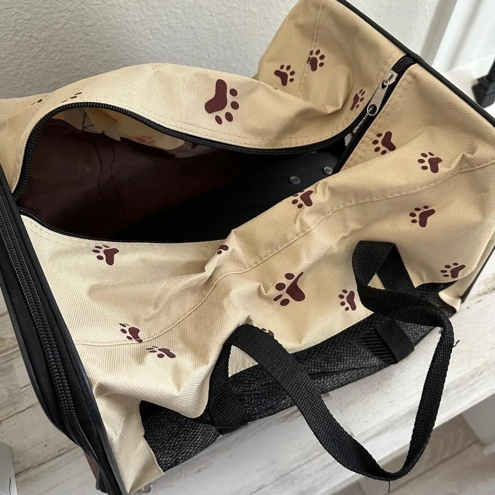 Dog & Cat Traveling Carrier with Wheels Paw Print Pet Travel Bag